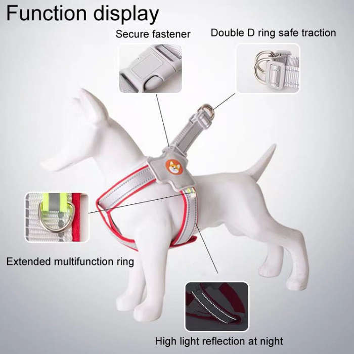 Saddle Style Pet Chest Harness Breathable Reflective Dog Leash, Style: Red+1.5m Round Rope(M)