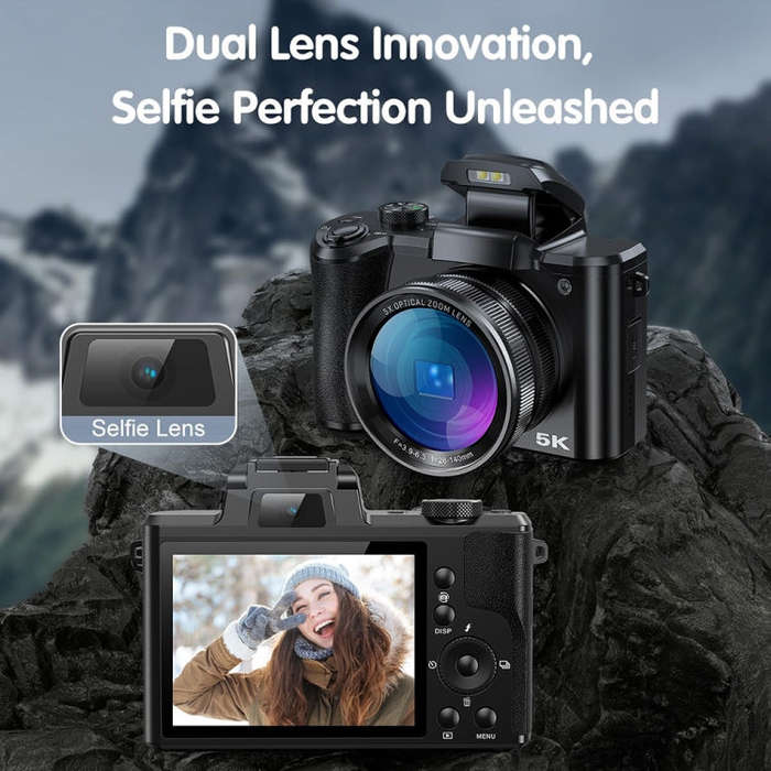 DC206X 5K/30FPS 3.2-Inch 5X Optical Zoom Front And Rear Dual-Camera HD Digital Camera(US Plug)