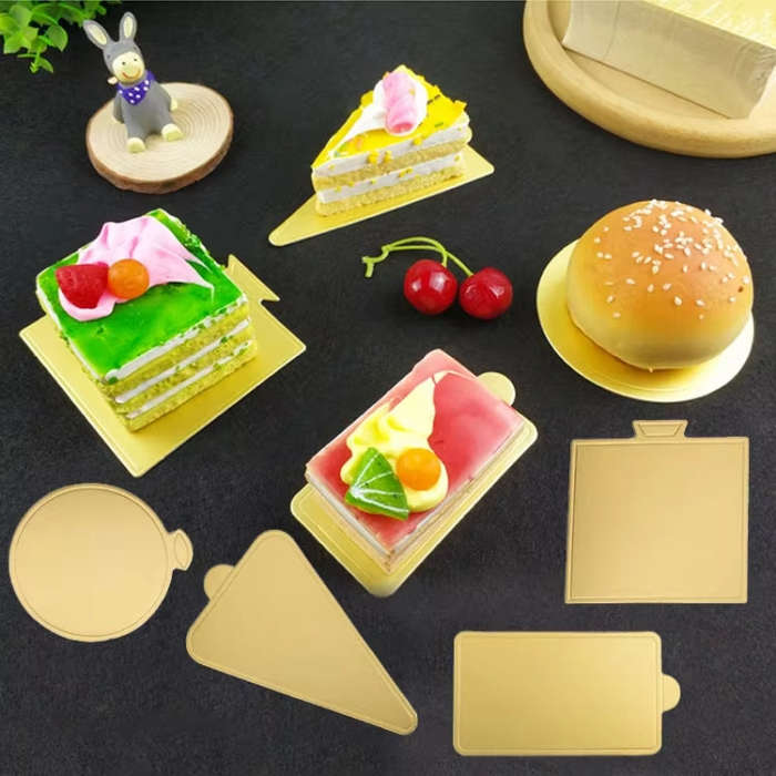 100pcs /Set 84x90mm Square Golden Paper Plates Dessert Board Base Mousse Mat Cake Cardboard Pastr...