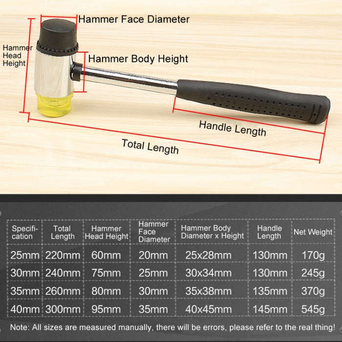 30mm No Bounce Mounting Hammer Handmade DIY Double Face Tap Rubber Hammer