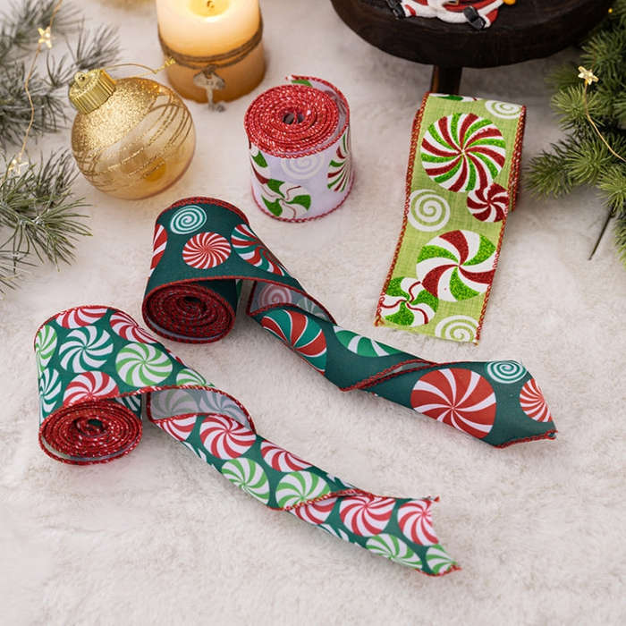 DIY Bow Christmas Decorations Colorful Printed Gift Wrapping Ribbon(B Model)