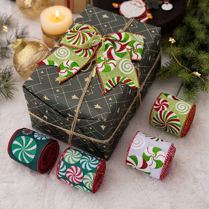 DIY Bow Christmas Decorations Colorful Printed Gift Wrapping Ribbon(A Model)