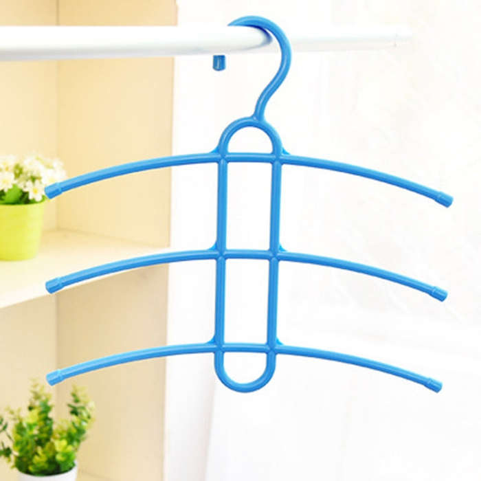 3-layer Non-slip Clothes Rack Fishbone Multifunctional Storage Clothes Hanger(Blue)