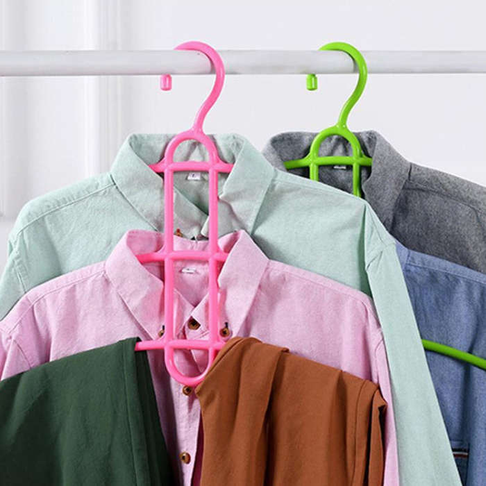 3-layer Non-slip Clothes Rack Fishbone Multifunctional Storage Clothes Hanger(Pink)