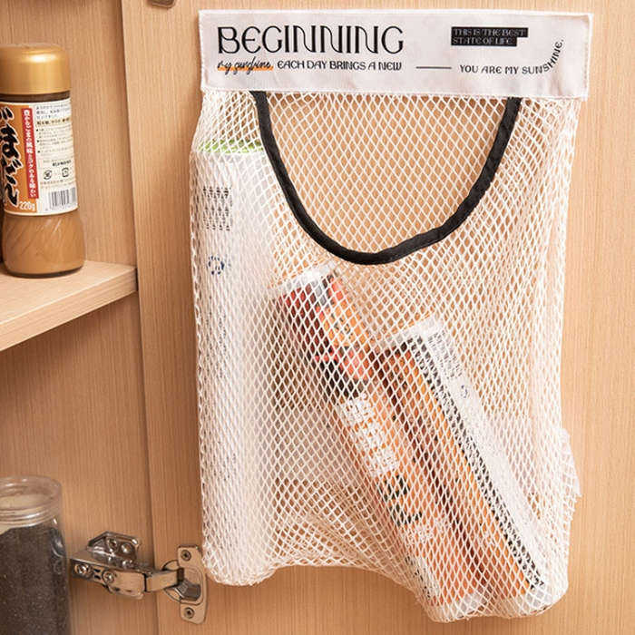 Kitchen Stick Storage Bag Breathable Large Capacity Sundry Hanging Bag Garbage Pouch(White)
