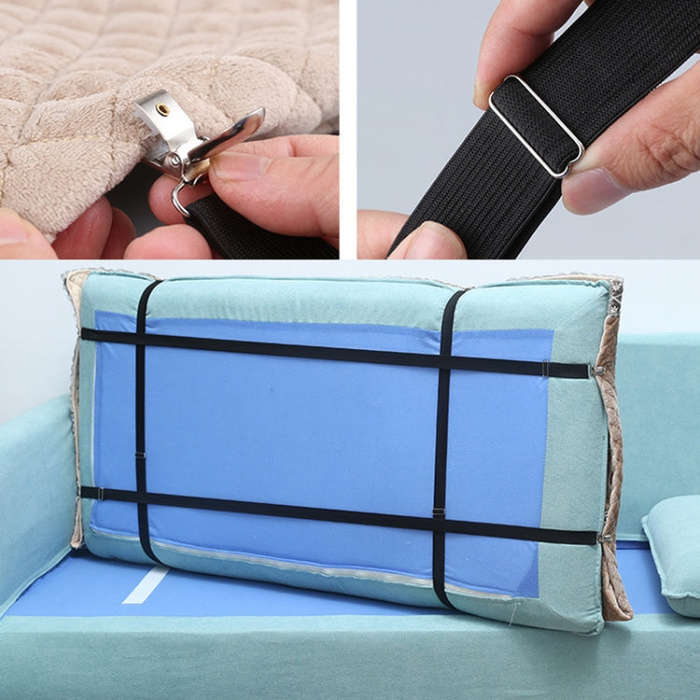 4pcs Sofa Fixer Fabric Sofa Cushion Fixing Strap Blanket Sheet Fastening Buckle, Color: Large Black