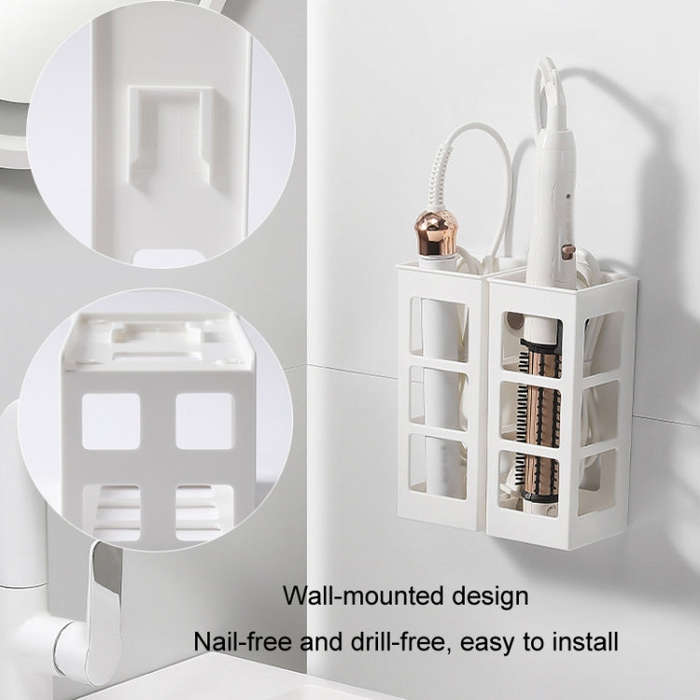 Curling Iron Storage Holder Wall Mounted Makeup Hairdressing Tool Organizer(Transparent)