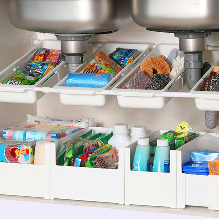 No Punch Under Sink Shelf Household Multifunctional Cabinet Organizer, Style: Fixed Large Narrow