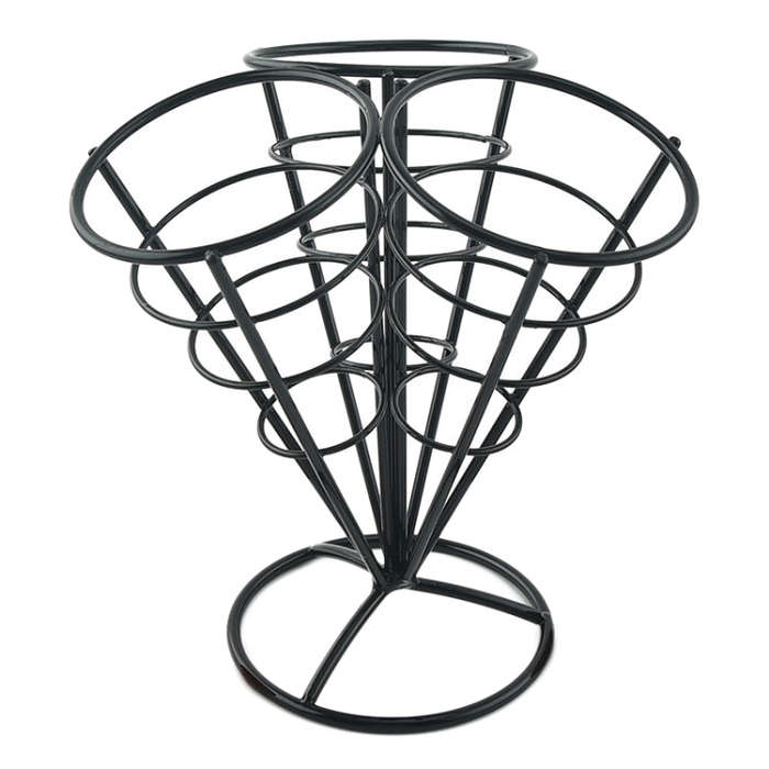 3 in 1 Taper French Fries Holder Stainless Steel Chips Basket Snack Stand(Black)