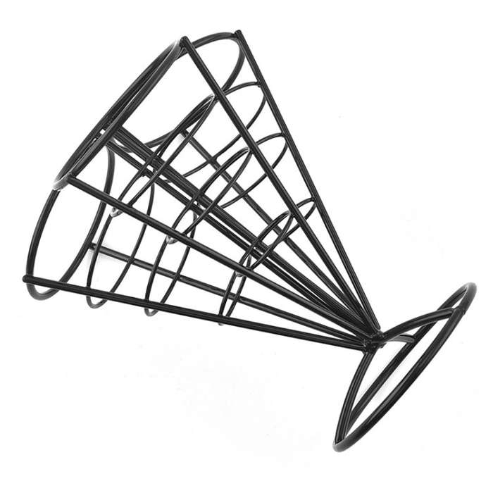 3 in 1 Taper French Fries Holder Stainless Steel Chips Basket Snack Stand(Black)