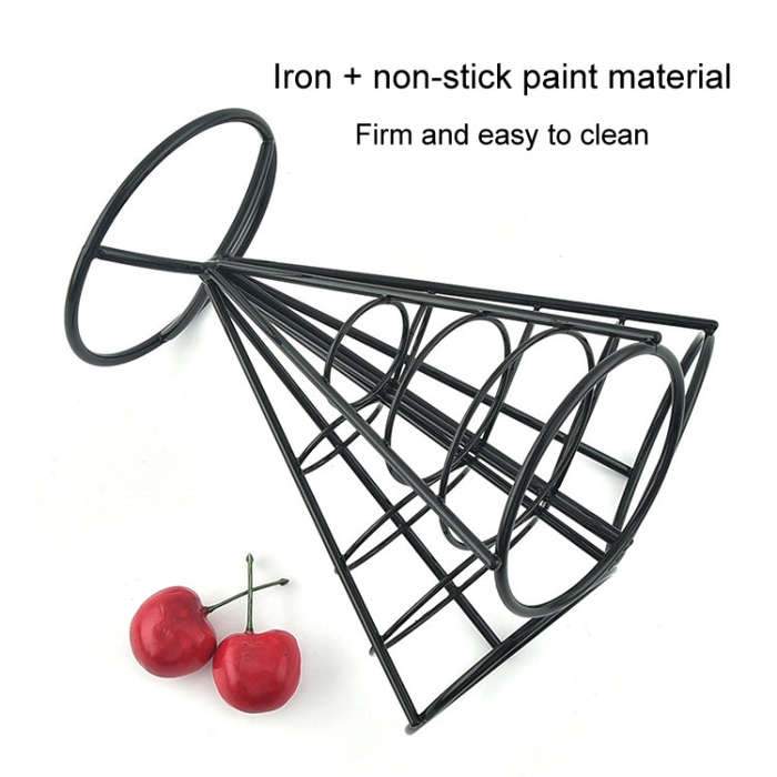 3 in 1 Taper French Fries Holder Stainless Steel Chips Basket Snack Stand(Black)