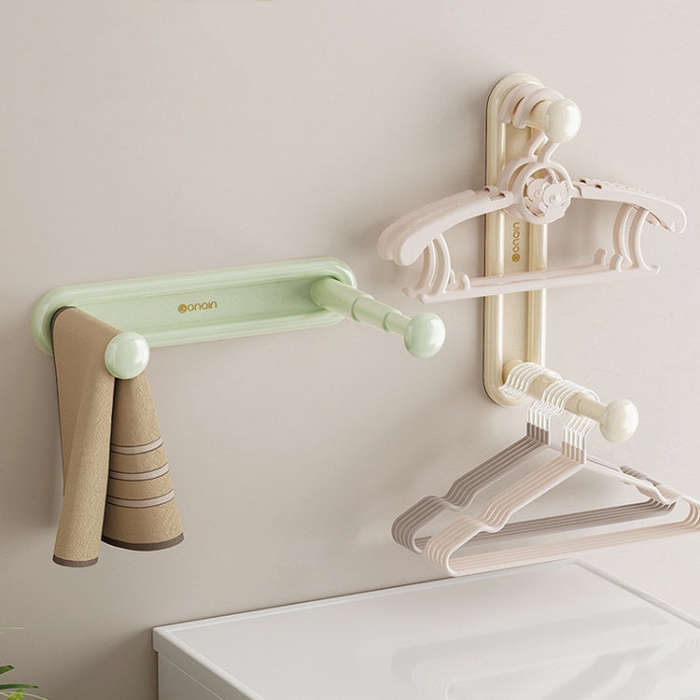Retractable Clothes Rack Organizer Multifunctional Household Hole-Free Balcony Storage Shelf(Ligh...