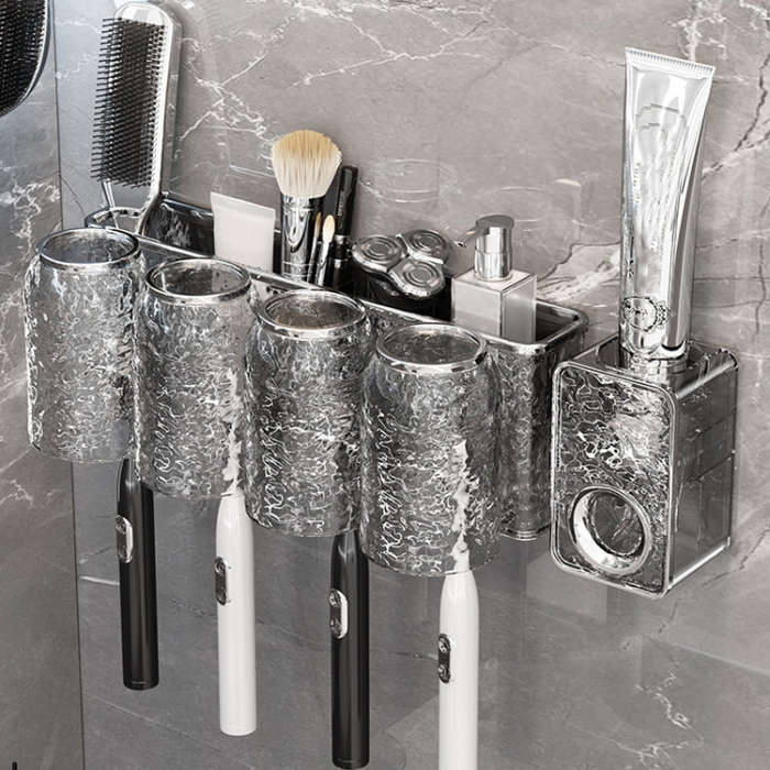 Bathroom Toothbrush Organizer Household Multifunctional Storage Rack, Style: Double Cup Transparent