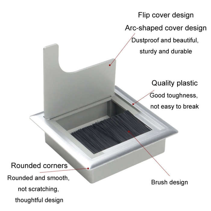 ABS Table Rectangle Wire Hole Cover Outlet Port With Brush PC Desk Cable Organizer, Size: 100x200...