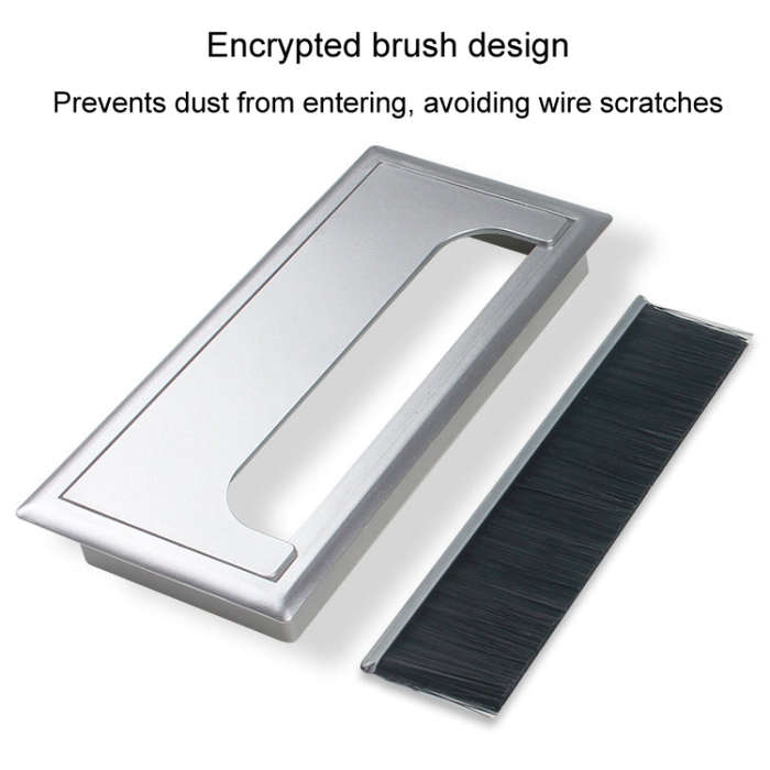 ABS Table Rectangle Wire Hole Cover Outlet Port With Brush PC Desk Cable Organizer, Size: 100x200...