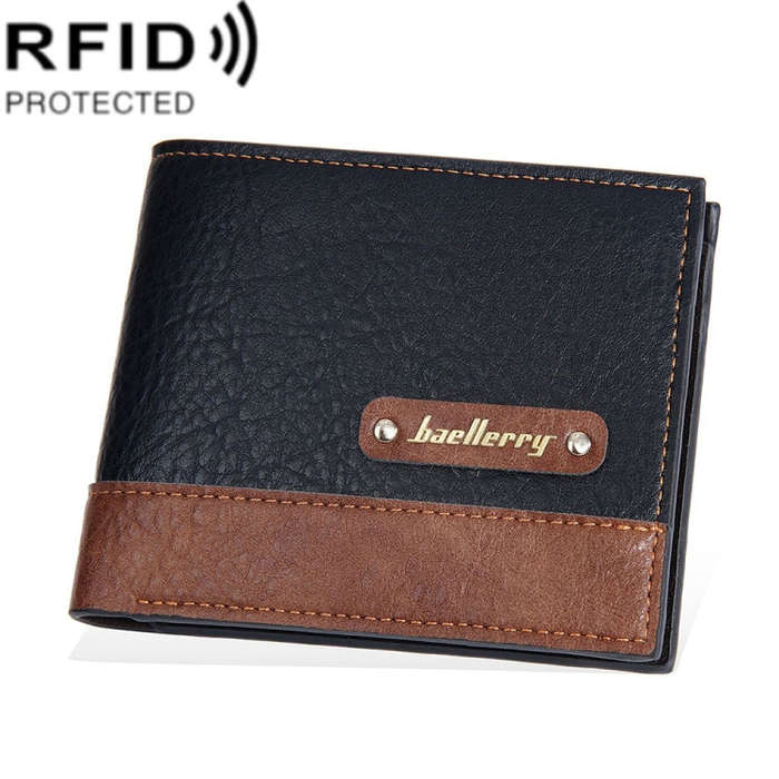 Baellerry DR112 RFID Anti-theft Splicing Horizontal Thin Zipper Wallet Card Holder(Black)