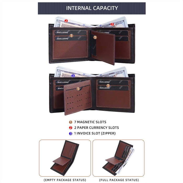 Baellerry DR112 RFID Anti-theft Splicing Horizontal Thin Zipper Wallet Card Holder(Dark Brown)