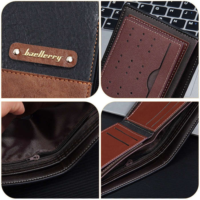 Baellerry DR112 RFID Anti-theft Splicing Horizontal Thin Zipper Wallet Card Holder(Dark Brown)