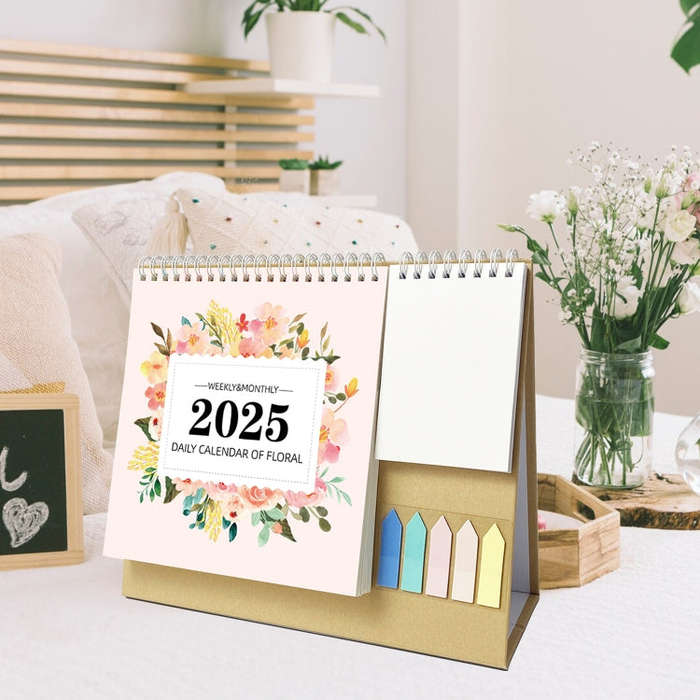 January 2025 To December 2025 English Desk Calendar With Storage Pocket, Label, Memo(K07)