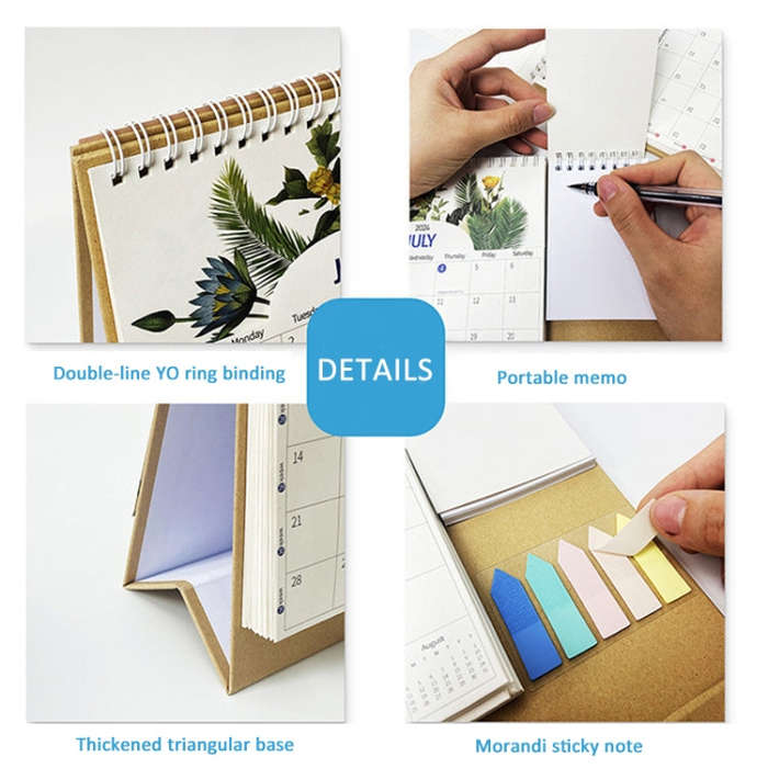 January 2025 To December 2025 English Desk Calendar With Storage Pocket, Label, Memo(K08)