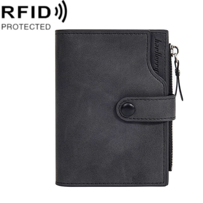 Baellerry D5113 RFID Anti-theft Tri-fold Zipper Short Wallet Coin Purse(Black)