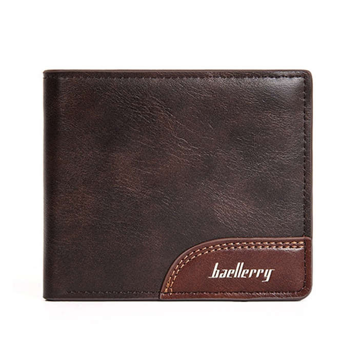 Baellerry D2405 Retro Two-fold Men Short Zipper Wallet Card Holder(Dark Brown)