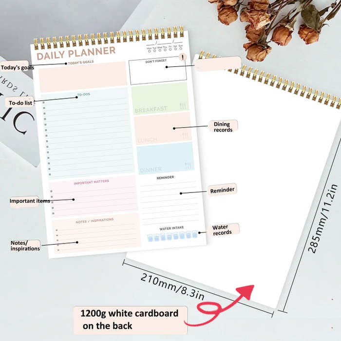 52 Sheets A4 English Daily Planner Coil Notepad Schedule Book To Do List Important Matters(Cyan)