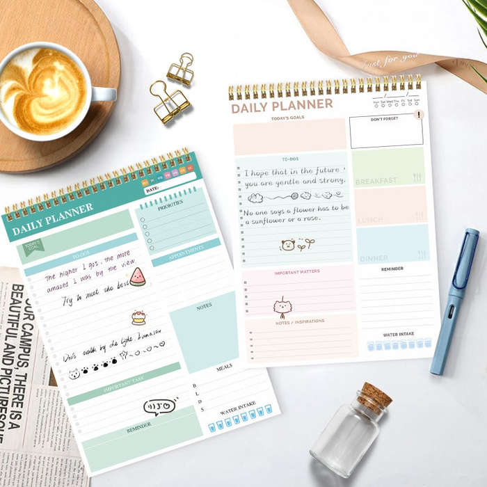 52 Sheets A4 English Daily Planner Coil Notepad Schedule Book To Do List Important Matters(Cyan)