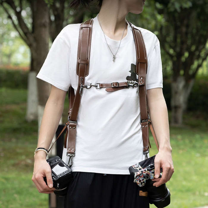 Cwatcun H90 Dual Camera Leather Strap Adjustable Multi-functional Convenient Camera Shoulder Stra...