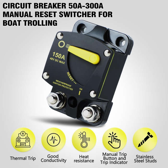 RV Yacht Manual Reset Ignition Protection Fuse Switch With Terminal Accessories, Current: 200A