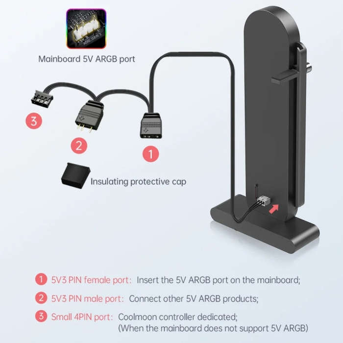 COOLMOON GH3 Computer ARGB Vertical Adjustable Lens Graphics Card Holder, Style: No Temperature D...