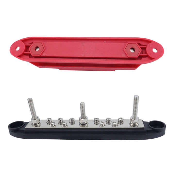 M6 3-post 10-way RV Yacht Short-circuit Proof Base DC Busbar, Color: Black