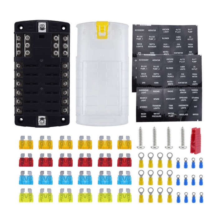 RV Yacht 12-way LED Insulated Flame-retardant Fuse Holder Box with Wire(Configuration 2)