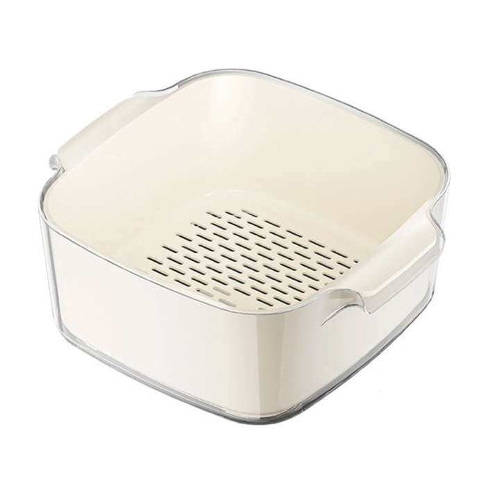 Kitchen Double Layer Drainage Basket Vegetable And Fruit Storage Rack, Style: Milky White Large