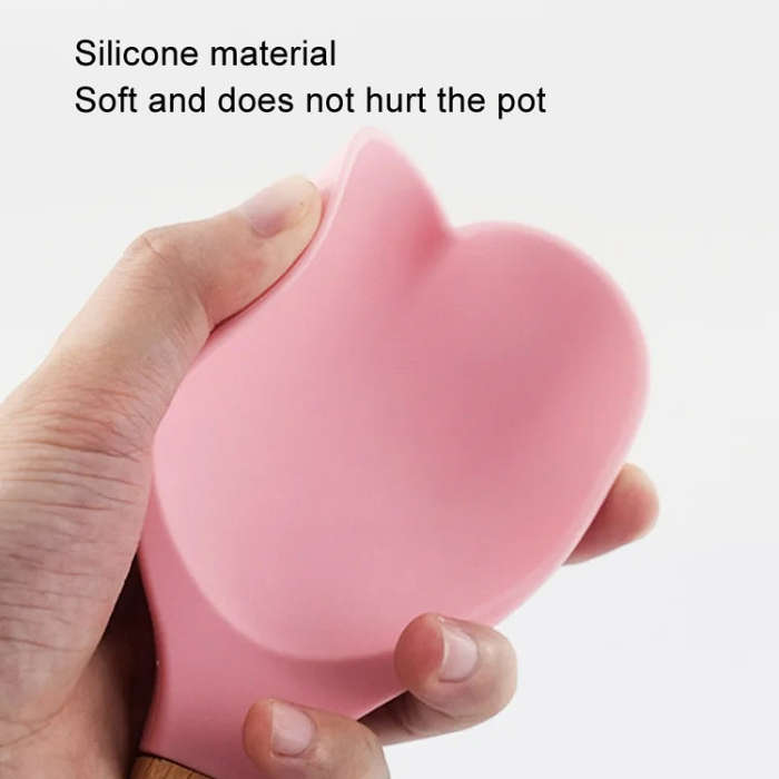 High Temperature Resistant Nonstick Heart Shaped Silicone Spatula Spoon Kitchen Baking Tools(Pink)