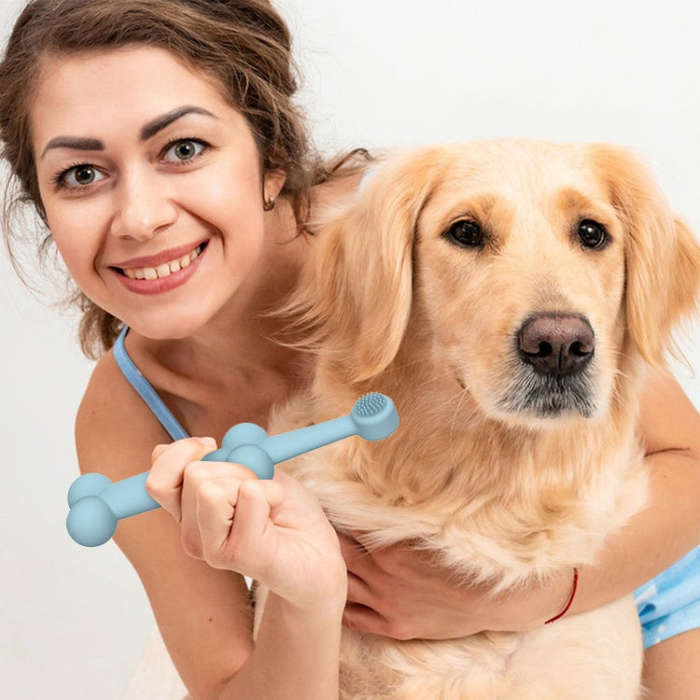 2pcs / Set Cats And Dogs Silicone Toothbrush Pet Oral Cleaning Care Tool(Blue)