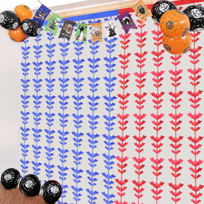 Halloween Decorative Bat String Flag Door Curtain Party Scene Layout Props(Purple)