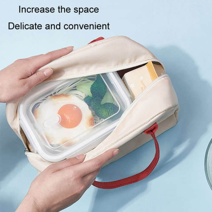 Thickened Portable Thermal Lunch Bag Waterproof Large Capacity Bento Bag With Badge(Beige)