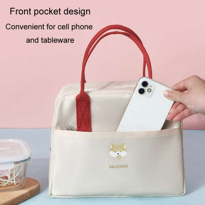 Thickened Portable Thermal Lunch Bag Waterproof Large Capacity Bento Bag With Badge(Beige)