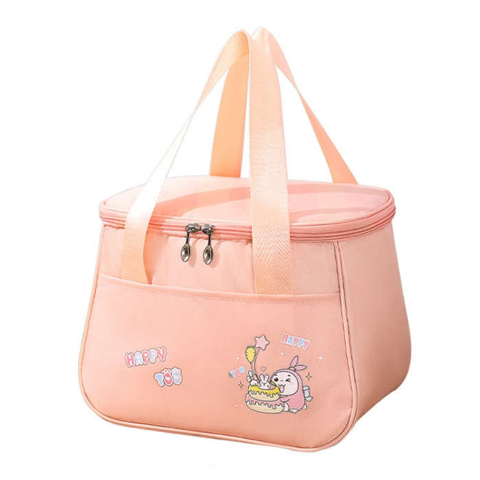 Portable Handheld Insulated Lunch Pack Outdoor Picnic Thicked Bento Bag(Pink)