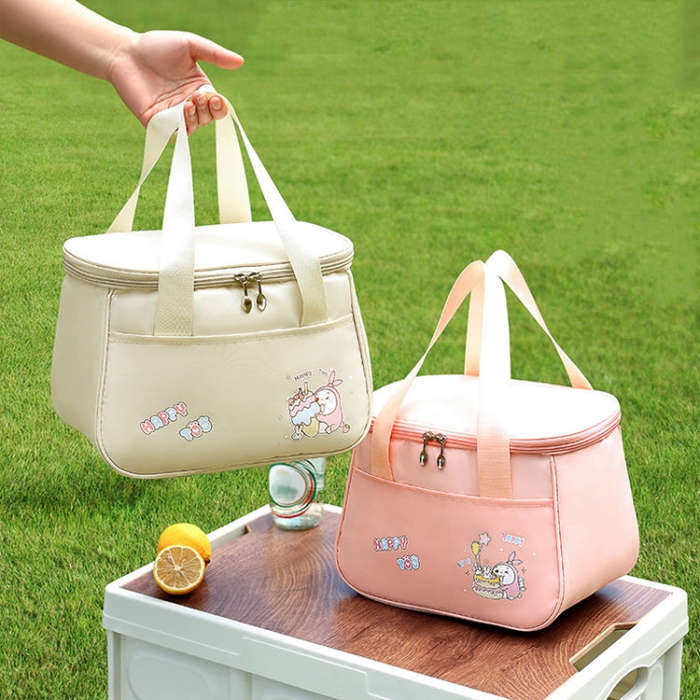 Portable Handheld Insulated Lunch Pack Outdoor Picnic Thicked Bento Bag(Beige)
