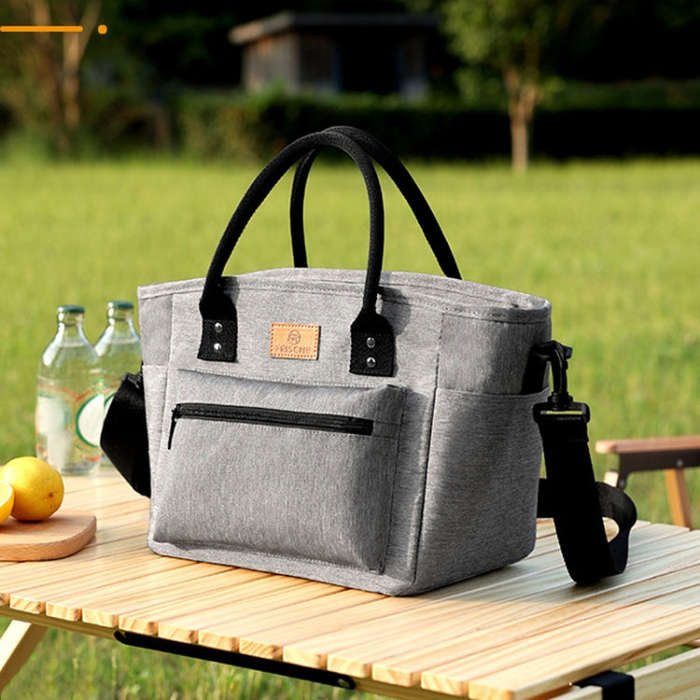 FRISCH Portable Handheld Insulated Lunch Pack Outdoor Picnic Thicked Bento Bag(Gray)