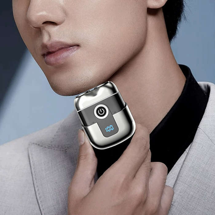 Double Ring Magnetic Electric Shaver Travel Portable Rechargeable Full Body Washable Men Razor(Grey)