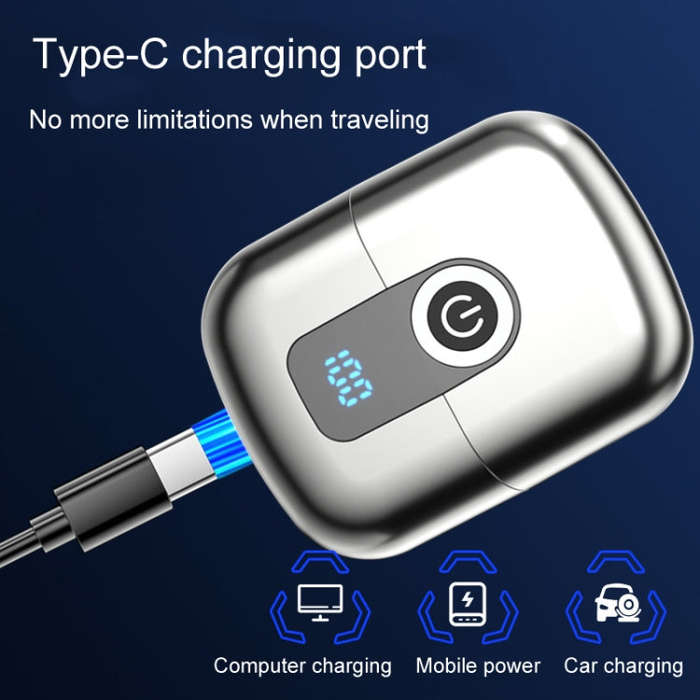 Double Ring Magnetic Electric Shaver Travel Portable Rechargeable Full Body Washable Men Razor(Grey)