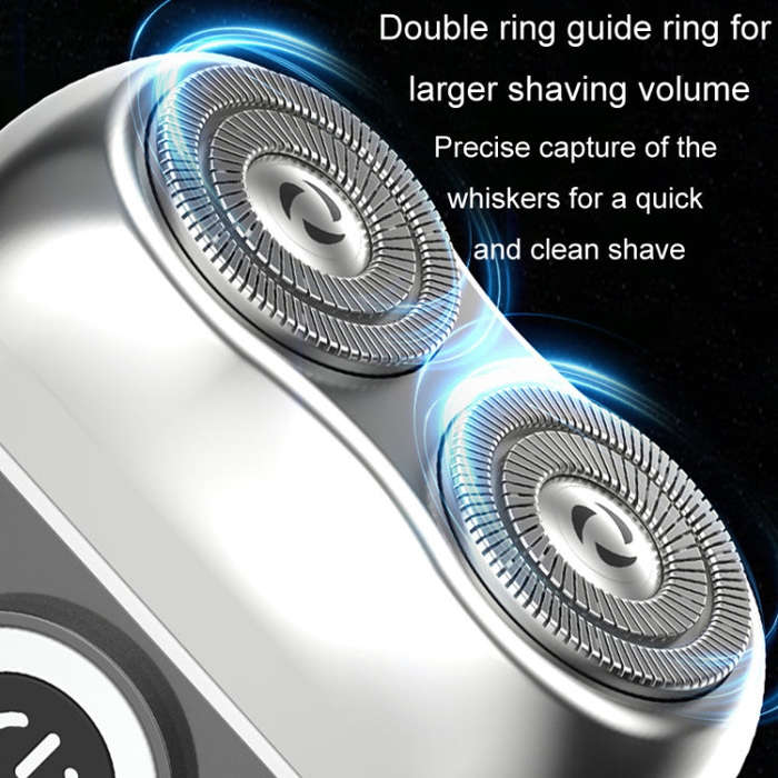 Double Ring Magnetic Electric Shaver Travel Portable Rechargeable Full Body Washable Men Razor(Grey)