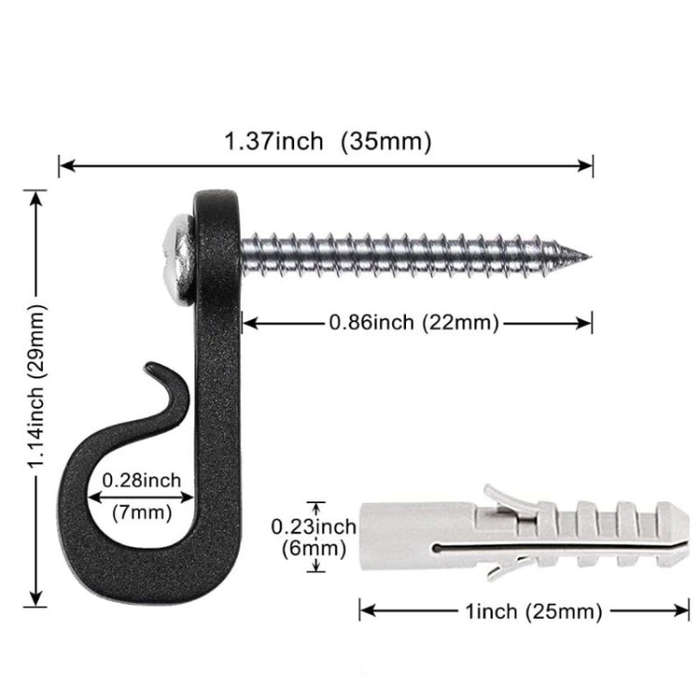 20pcs /Box Holiday Lights Hanger Hooks With Phillips Screw For Wire And Led Light(Black)