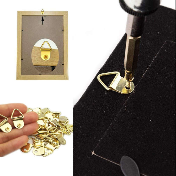 50pcs /Pack Photo Frame Hooks Hangers Triangle Single Hole Picture Hooks  with Screws(Gold)