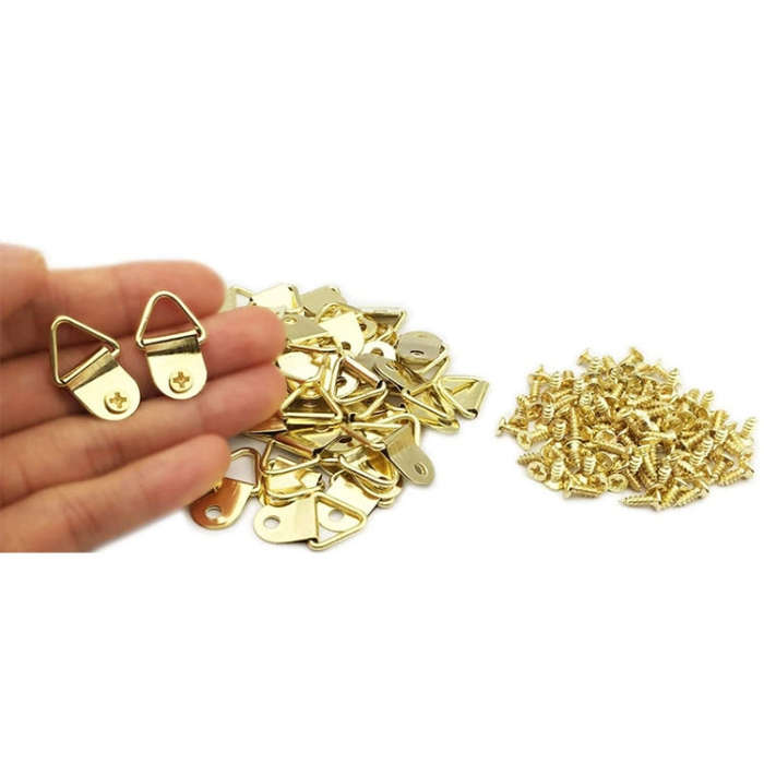 50pcs /Pack Photo Frame Hooks Hangers Triangle Single Hole Picture Hooks  with Screws(Gold)