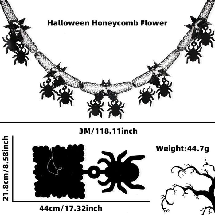 3m Halloween Honeycomb Garland Pendant Spider Bat Party Flag Scene Layout Props(Ghost)