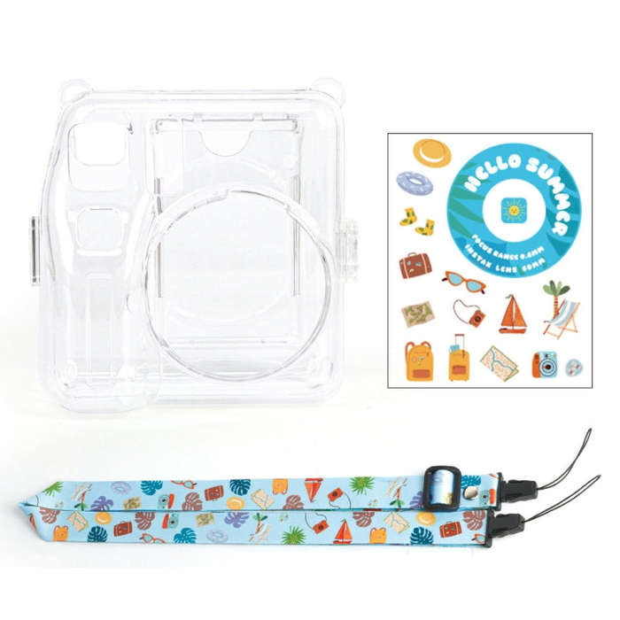 For Fujifilm instax mini SE Photo Bag Crystal Case Shoulder Strap Rope Sticker Set(Blue Beach Tra...